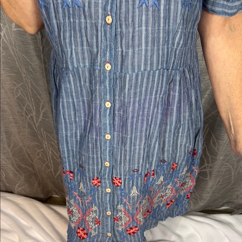 Johnny Was 3J Workshop Blue Embroidered Midi Dress L - Picture 5 of 9